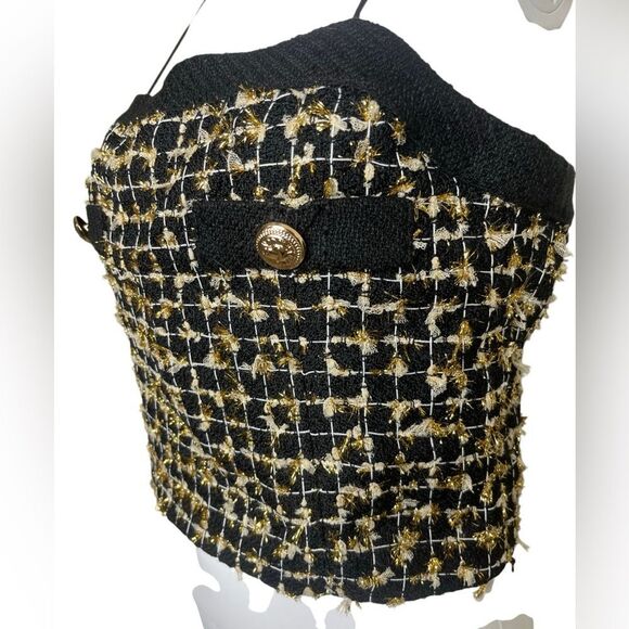 Endless Rose Elegant Black and Gold Tweed Crop top Size Small - Picture 1 of 3